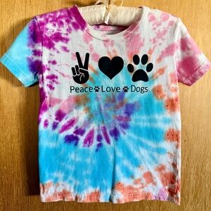 Rabbit Skins Tie-Dye Peace Love Dogs Kids T-Shirt - Blue, Pink, Purple